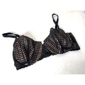 Adore Me Lacy Black Tan Bra Hearts RN 142341 Underwire 44DDD Sexy